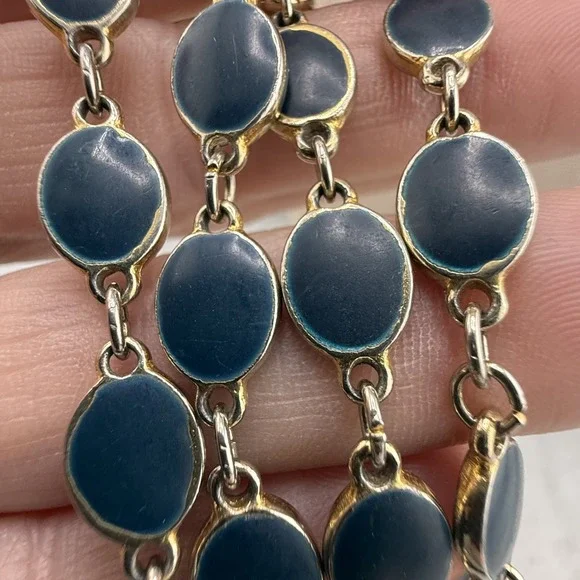 Vintage Goldette Necklace Blue Enamel Gold Tone 25" Signed - Picture 2 of 7